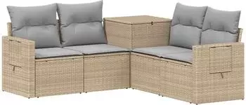 vidaXL Sofa-Set 5-tlg. beige und hellgrau, Polyrattan und Stahl (3447885)