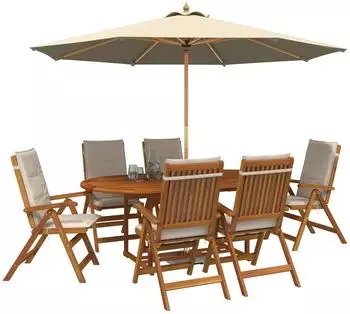 vidaXL Outdoor-Essgruppe mit Sonnenschirm, 8-tlg., 6-Sitzer, cremeweiß