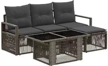 vidaXL Gartensofa-Set 5-tlg. grau und dunkelgrau Poly-Rattan (3437087)