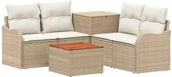 vidaXL Sofa-Set 6-tlg. beige und cremewei&szlig;, Polyrattan und Stahl (3447148)