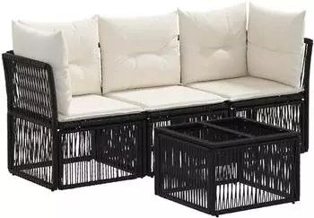 vidaXL Gartenlounge-Set 4-tlg. schwarz Poly-Rattan (3434125)