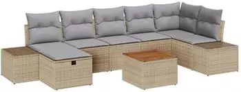 vidaXL Gartenlounge-Set 8-tlg., beige, Polyrattan