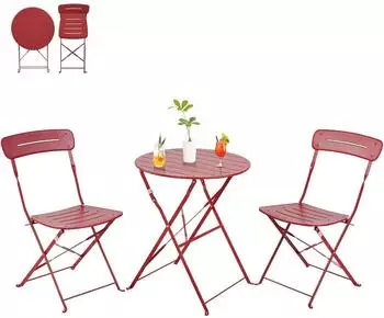 LuxusKollektion Bistro-Set 3-teilig, klappbar, wetterfest, Stahlrahmen, blau/rot