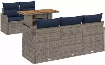 vidaXL Garten-Sofa-Set 6-teilig, grau und marineblau (3349401)