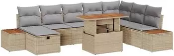 vidaXL Gartenlounge-Set 9-tlg. beige Polyrattan