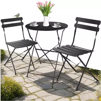 TecTake Bistrotisch-Set Frieda, klappbar, 3-teilig, für 2 Personen, schwarz