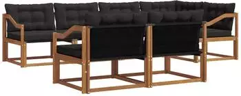 vidaXL Outdoor-Sofagarnitur mit Kissen, 7-tlg., natur und schwarz (3369563)