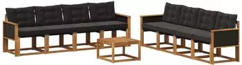 vidaXL Outdoor-Sofagarnitur mit Kissen 9-tlg., natur und schwarz (3381848)