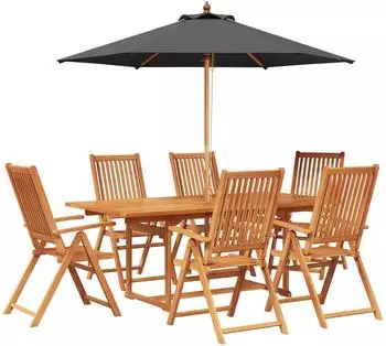 vidaXL Gartenesstisch-Set mit Sonnenschirm, 6-Sitzer, 8-tlg. (3438551)