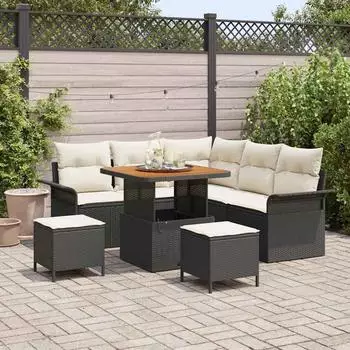 vidaXL Garten-Sofaset 8-tlg. Polyrattan, schwarz