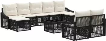 vidaXL Gartenlounge-Set 10-tlg. schwarz Polyrattan (3436135)