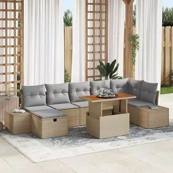 vidaXL Gartenlounge-Set 8-tlg. beige Poly-Rattan (3360060)
