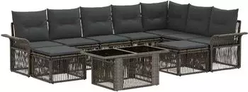 vidaXL Gartensofa-Set 10-teilig, grau/dunkelgrau, Poly-Rattan (3436727)