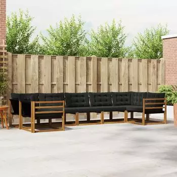 vidaXL Outdoor-Sofagarnitur mit Kissen, 7-tlg., natur und schwarz (3369807)