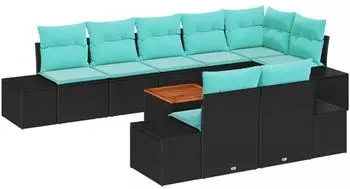 vidaXL Garten-Sofa-Set 9-tlg. schwarz und t&uuml;rkis (3356646)