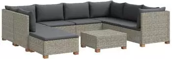 vidaXL GENDT Lounge-Set 9-tlg. Naturrattan mit Kissen, kubu grau (3429865)