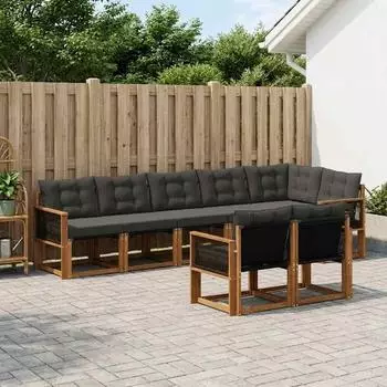 vidaXL Outdoor-Sofagarnitur mit Kissen, 8-tlg., natur und schwarz (3382032)