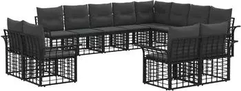 vidaXL Gartenlounge-Set 12-tlg. schwarz/dunkelgrau Polyester (3437805)