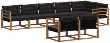 vidaXL Outdoor-Sofagarnitur mit Kissen, 8-tlg., natur und schwarz (3369567)