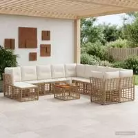 vidaXL Outdoor-Sofagarnitur 12 stk. 11-Sitzer Natur und Cremewei&szlig;