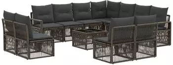 vidaXL Gartenlounge-Set 12-tlg. grau Polyrattan (3435749)