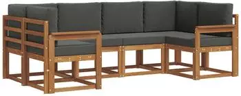 vidaXL Outdoor-Sofagarnitur mit Kissen, 6-tlg., natur/anthrazit (3366875)