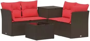vidaXL Garten-Sofa-Set 6-tlg. Polyrattan und Stahl, braun/rot (3447349)
