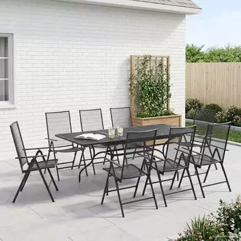 vidaXL Garten-Essgruppe 9-tlg. Mesh und Stahl, anthrazit
