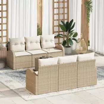 vidaXL Garten-Sofa-Set 7-teilig, Poly-Rattan, beige (3345931)