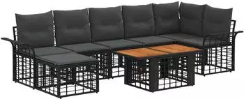 vidaXL Gartensofa-Set 8-tlg. Poly-Rattan schwarz/dunkelgrau (3438001)