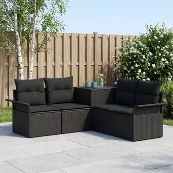 vidaXL Sofa Set 5-teilig, schwarz, Polyrattan & Stahl (3447728)