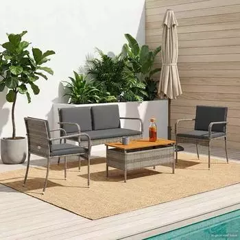 vidaXL Gartenlounge-Set Poly-Rattan, grau (42025103)