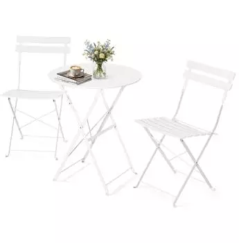 Avestar 3-teiliges Bistro-Set, klappbar, E-beschichtet, weiß (SDBB002WT-301)