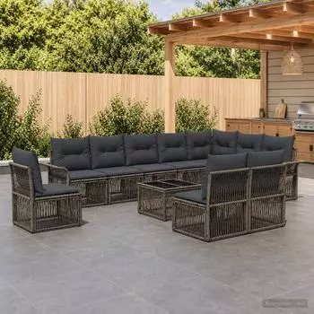 vidaXL Gartenlounge-Set 11-tlg. grau Poly-Rattan (3434861)