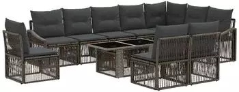 vidaXL Gartensofa-Set 11-tlg. Poly-Rattan grau/dunkelgrau (3437264)