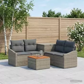 vidaXL Garten-Sofa-Set 6-tlg. grau/dunkelgrau Polyrattan und Stahl (3447300)