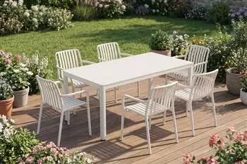 Kawola MIAVA Garten-Essgruppe 7-tlg., Aluminium/Keramik, cremefarben (KAB74634671)