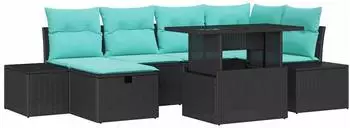 vidaXL Gartenlounge-Set 7-tlg. schwarz Poly-Rattan (3361215)