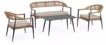 Bizzotto Jandia Gartenlounge-Set Aluminium Rattan, anthrazit/natur, 4 Personen