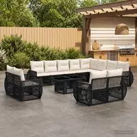 vidaXL Gartensofa-set 13 stk. Schwarz und Cremewei&szlig; Poly-Rattan