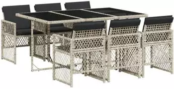 LuxusKollektion Garten-Essgruppe 7-teilig, Poly Rattan, Glasplatte, hellgrau