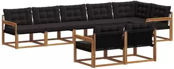 vidaXL Outdoor-Sofagarnitur mit Kissen, 8-tlg., natur/schwarz (3369571)