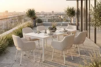 Kawola AMUR Garten-Essgruppe 7-tlg., Aluminium/Keramik, cremefarben (KAB74654671)