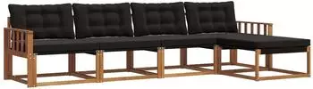 vidaXL Outdoor-Sofagarnitur mit Kissen 5-tlg., natur und schwarz (3369359)