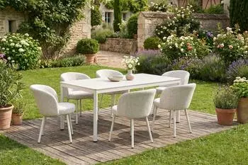 Kawola INDUS Garten-Essgruppe 7-tlg., Aluminium/Keramik, cremefarben (KAB74664671)