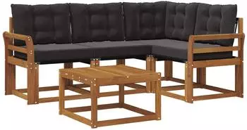 vidaXL Outdoor-Sofagarnitur mit Kissen 5-tlg., natur und schwarz (3368643)