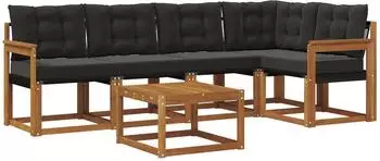 vidaXL Outdoor-Sofagarnitur mit Kissen 6-tlg., natur und schwarz (3368683)