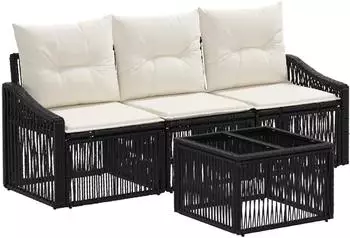 vidaXL Gartenlounge-Set 4-tlg. Poly-Rattan schwarz (3435925)
