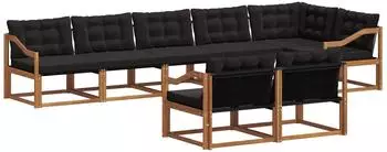 vidaXL Outdoor-Sofagarnitur mit Kissen, 8-tlg., natur und schwarz (3369587)