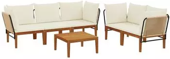 vidaXL Gartenlounge-Set 6-teilig, Akazienholz & Seil, natur